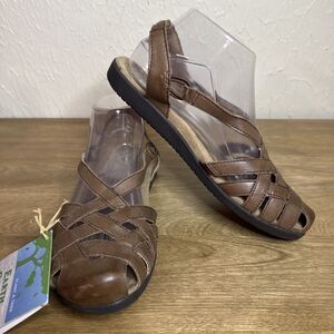Earth Origins Women's Sandals Slingback Brown Leather Size 8 Strappy Casual